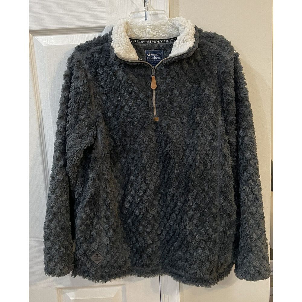 Simply Southern Sz S Gray Sherpa 1/4 Zip Pullover Jacket Pockets